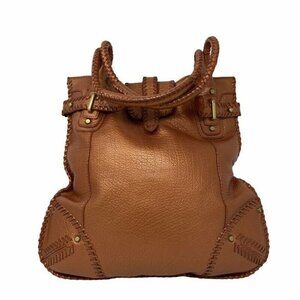 Billy Bag Womens Tote Handbag Brown Leather Stitched Dual Handle Magnetic Large